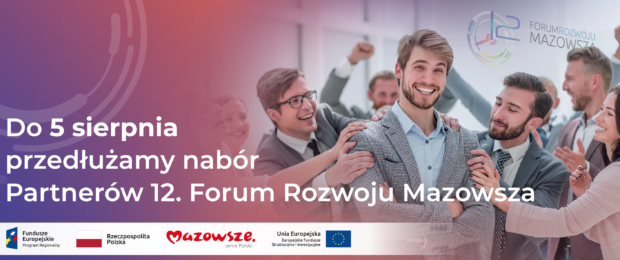 Do 5 sierpnia przedłużamy nabór Partnerów 12. Forum Rozwoju Mazowsza. Na zdjęciu młodzi ludzie w strojach biznesowych.